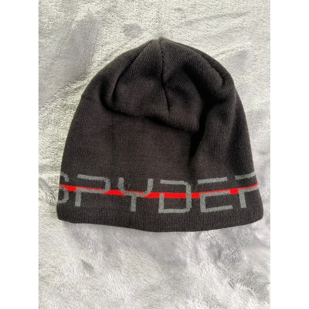 Spyder Boulder CO Logo Beanie Men's One Size Black Hat Winter Red